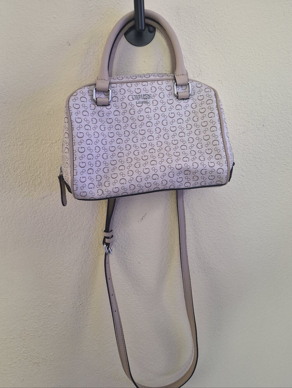 GUESS Beige Monogram Dome Crossbody